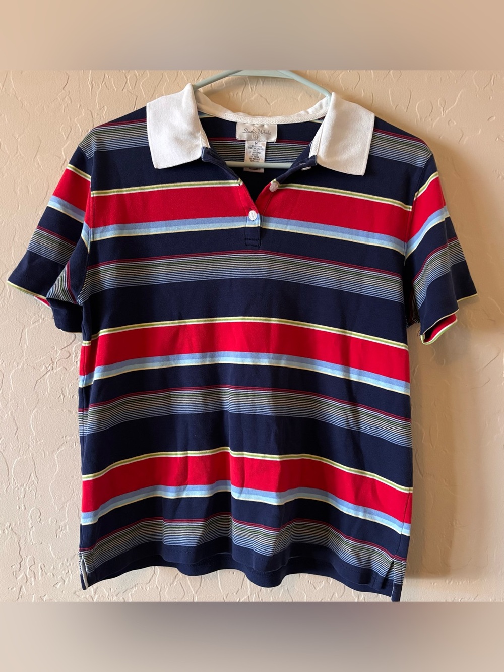 Studio Works Striped Polo Tee Medium 90s Y2K Cute Basic
